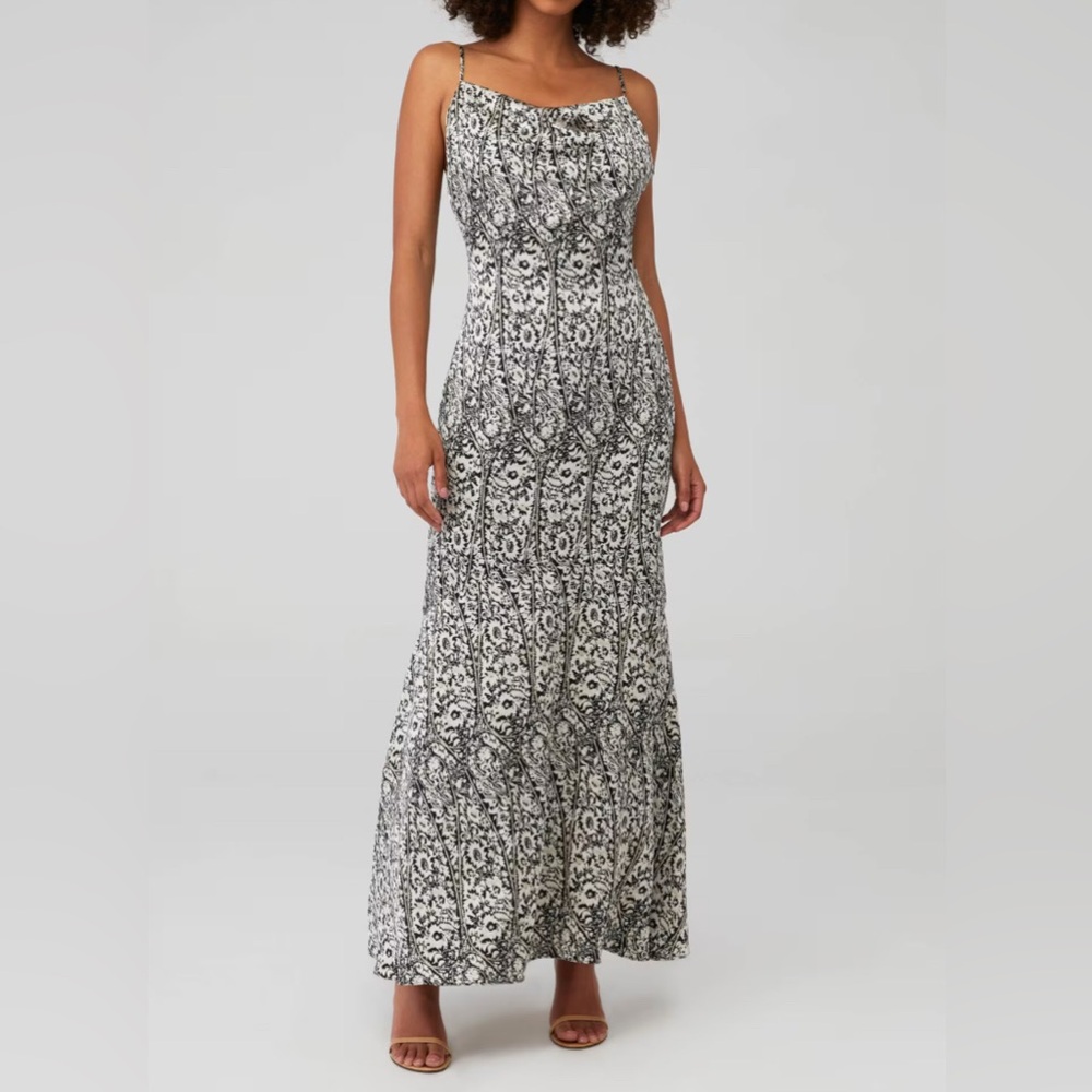 ELLIATT  Autonomy Black & White Print Cowl Neck Backless Party Maxi Dress NWT!